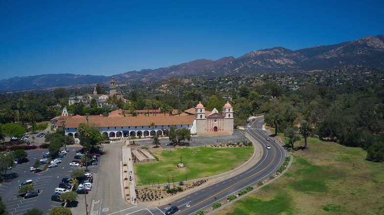 Santa Barbara Road Trip in front of Mission