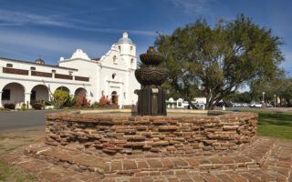 Mission San Luis Rey by fountain - photo by Mike Shubic