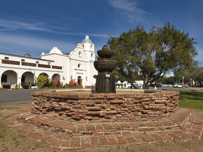 Mission San Luis Rey by fountain - photo by Mike Shubic