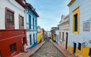 Bogota Colombia colorful cobblestone streets