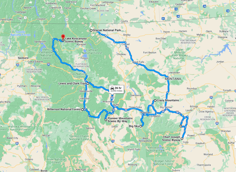 Montana road trip map