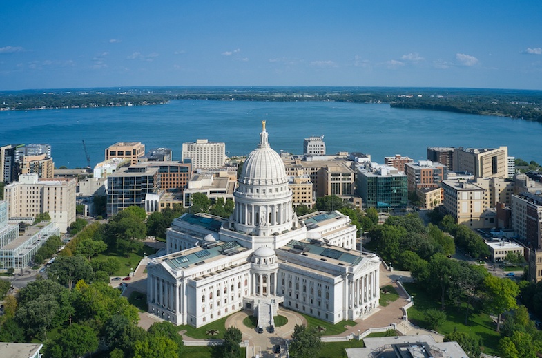 Madison Wisconsin Capitol building aerial photo by MikesRoadTrip.com