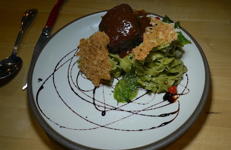 Tallarines con Chancho (panca pepper and Malbec braised pork belly over tagliatelle with Peruvian Pesto and soy glaze - Peruvian Restaurant in St. Augustine Florida - Photo By Mike Shubic