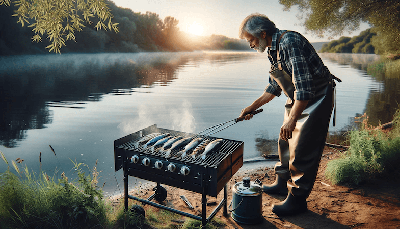 cooking fish next to river