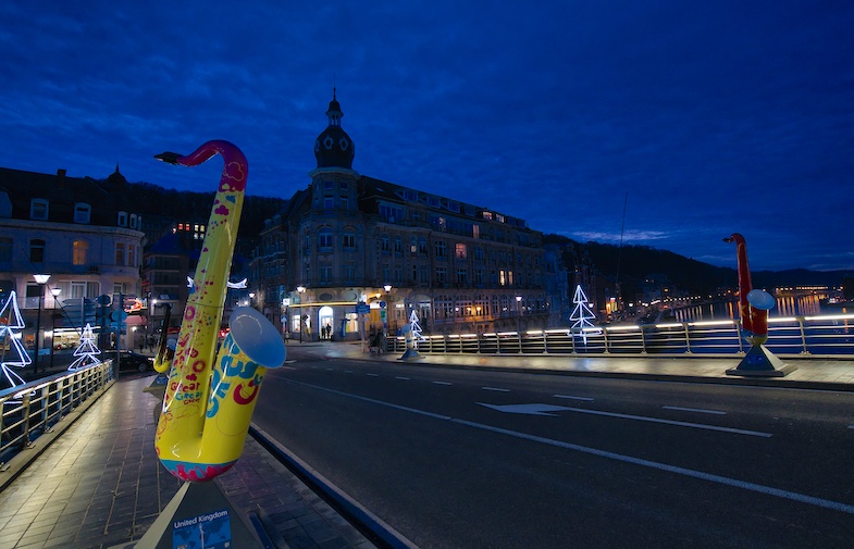 Saxophone's along the Charles de Gaulle Bridge in Belgium - by MikesRoadTrip.com