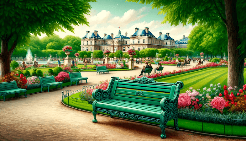 Paris Park benches in carriage green