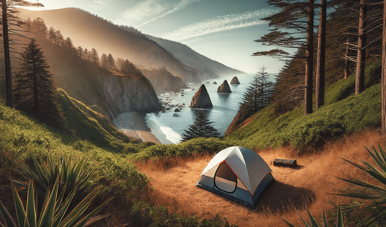 solo camping in the Sinkyone Wilderness State Park along the Lost Coast in California