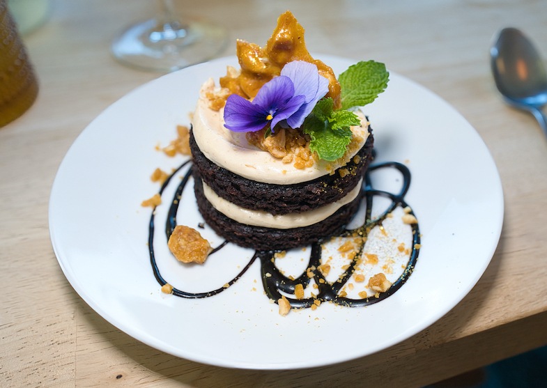 Peanut Butter-Chocolate Cake at Feather & Flower Restaurant in Palmer, Alaska - Photo by: Mike Shubic