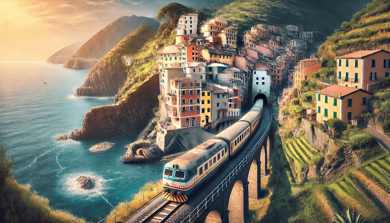 Train going through Cinque Terre