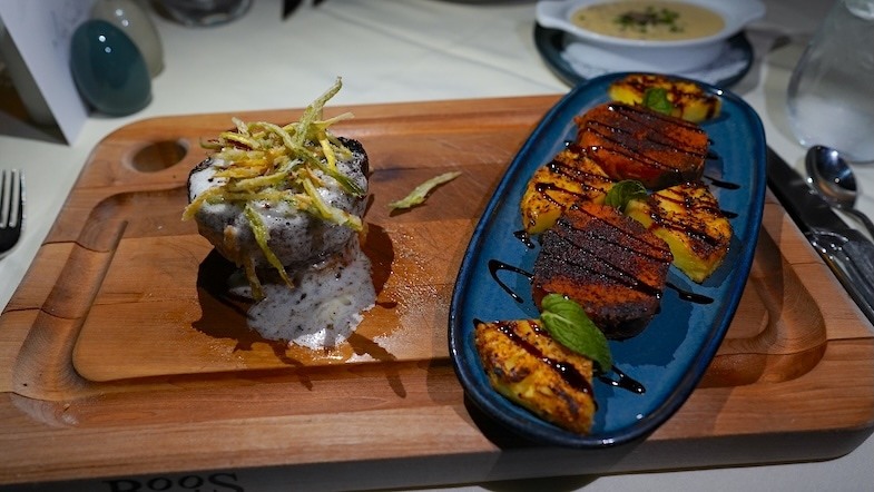 sweet potatoes and grilled pineapple at Rene Restaurant