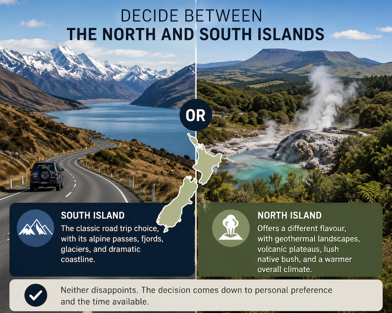 difference between the south and north island of New Zealand 